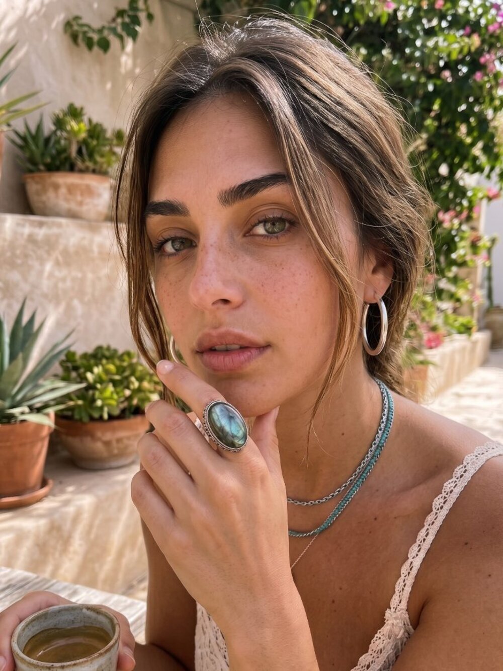 925 Sterling Genuine Labradorite Oval Statement Ring Blue Flash Filigree Size 8 - Picture 5 of 14